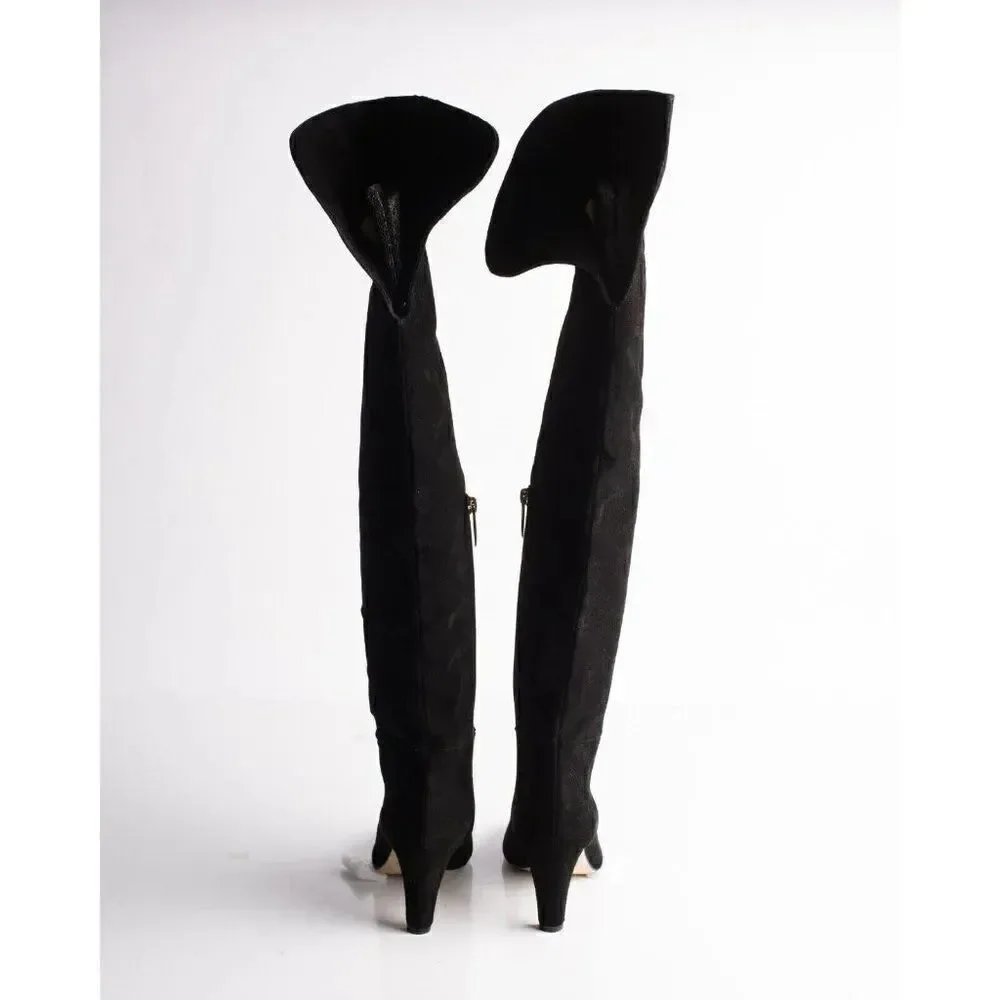 L'AGENCE Womens Black Suede Over the knee Boots EU 36 US 6 Low Heel New in Box